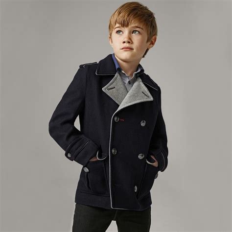 Kids Navy Blue Wool Peacoat Jacket .